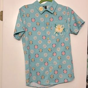 Morning Witch - Beetle + Daisy Embroidered Button-down Shirt - XS - Pastel